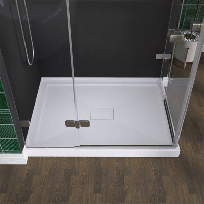 48" L x 36" W White Acrylic Shower Base for Two-Wall Alcove Right Entry | Center Drain with Magnetic Cover | Hassle-Free Cleaning