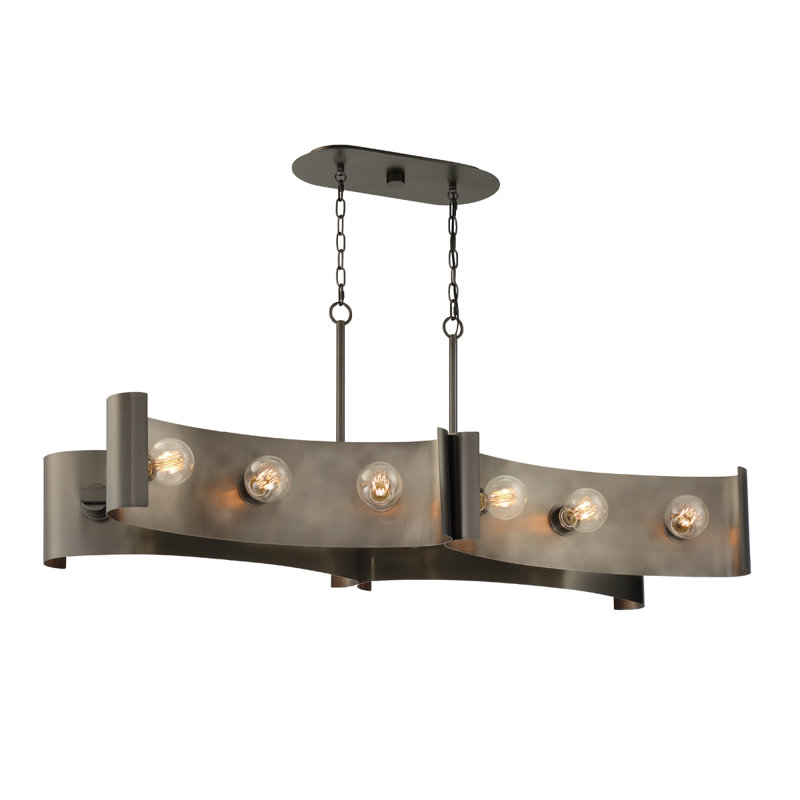 Vintage Nickel 12-Light Industrial Chandelier with Curved Metal Frame
