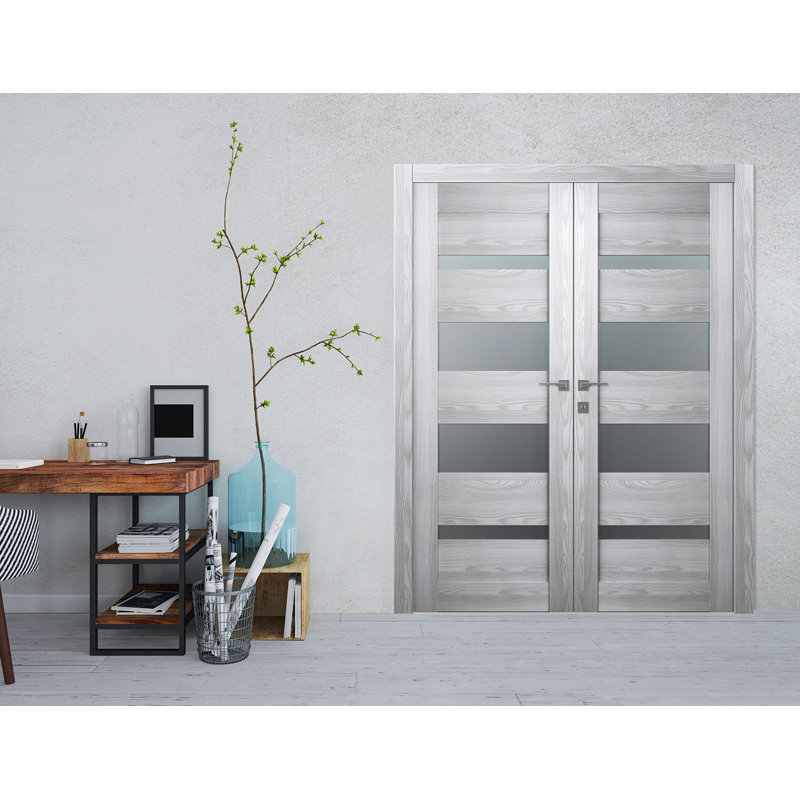 Vona 72" x 80" Frosted Glass Pine Composite Prehung French Door