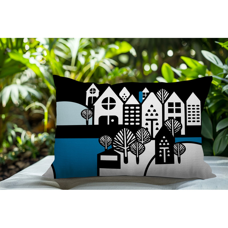 Oreiller rectangulaire réversible intérieur / extérieur Hansen, Rectangle H 14 po x l 20 po, Turquoise