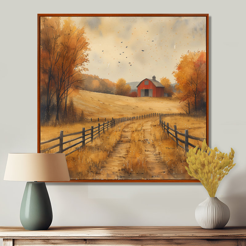Décoration de grange rouge et jaune «Autumn Country Delight», Toile avec cadre flottant brun, H 16 po x l 16 po x P 1 po