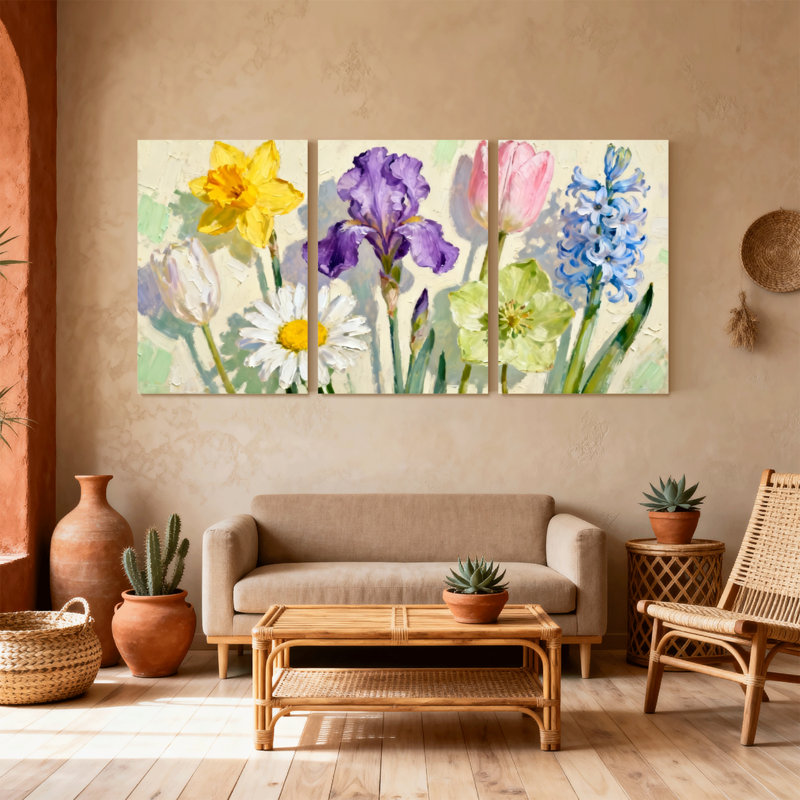 «Plants & Flowers Floral Garden Art», ensemble de 3 impressions sur toile, H 24 po x l 48 po
