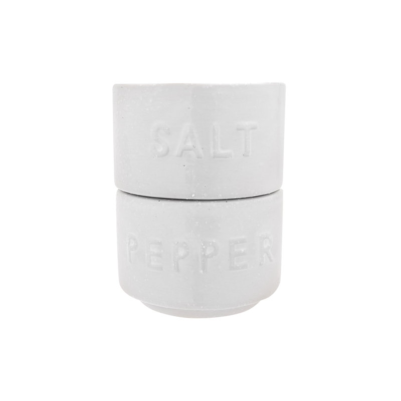 Beige Stackable Stoneware Salt and Pepper Pinch Pots with Lid