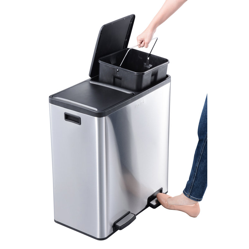 Très grande poubelle et poubelle de recyclage double, poubelle de cuisine en acier inoxydable 18,5 gallons (70L), 2 seaux intérieurs amovibles, couvercle à fermeture douce, résistant aux empreintes digitales, conception robuste