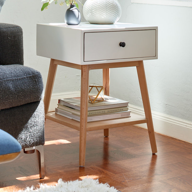 Solid Wood End Table, White