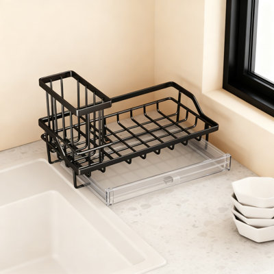 Large Stainless Steel Sink Organizer With Removable Drip Tray And Brush Holder