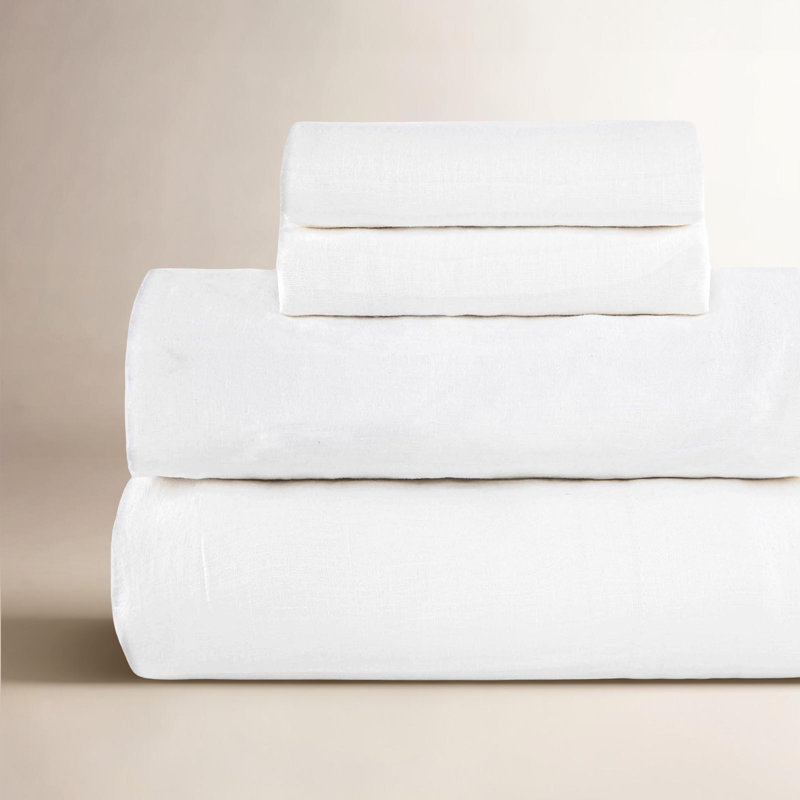 100% French Linen Sheet Set, King Sheet Set with 2 Pillowcases, White