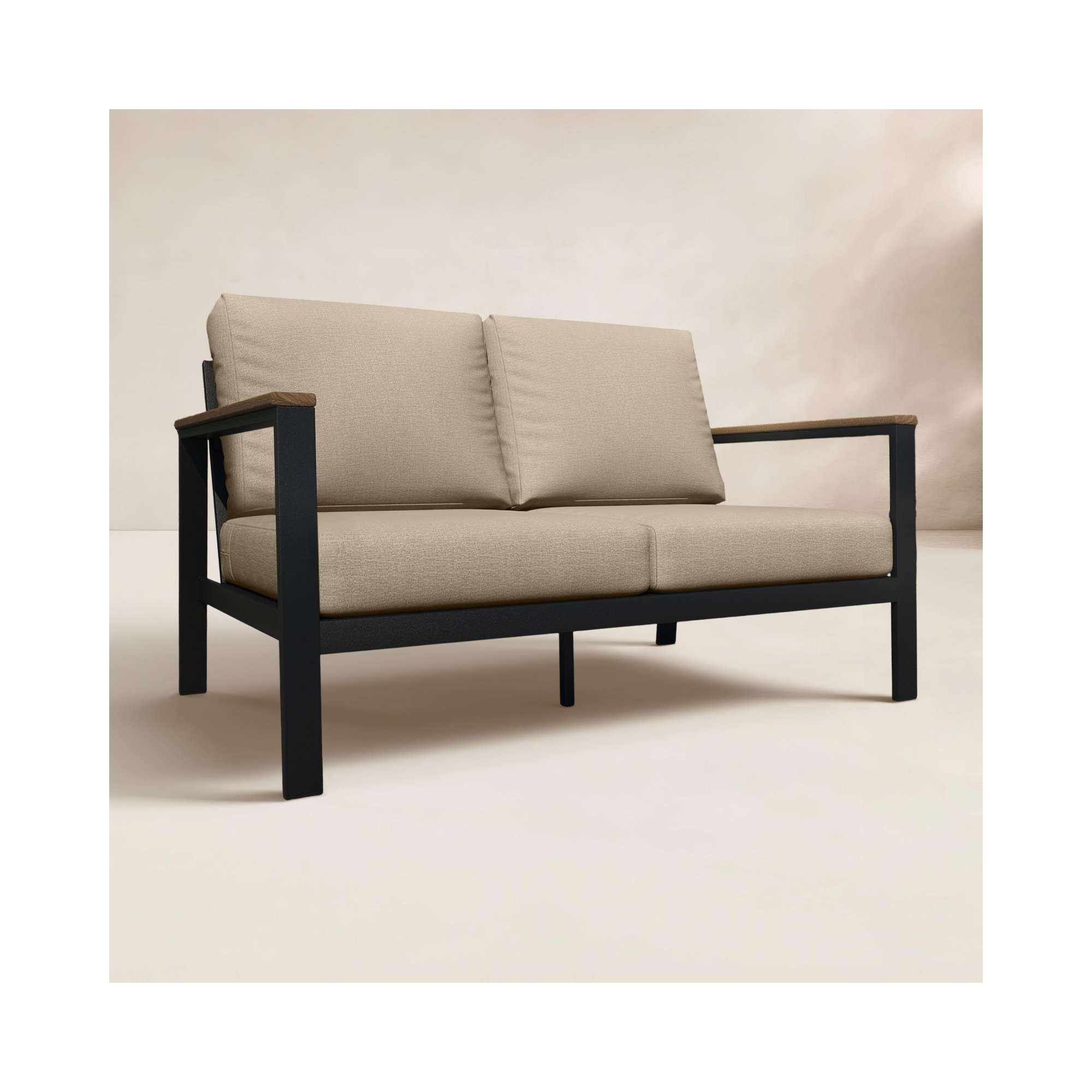 Townsend Loveseat with Sunbrella Cushion, Cast Ash Sunbrella® Plainweave, Brown