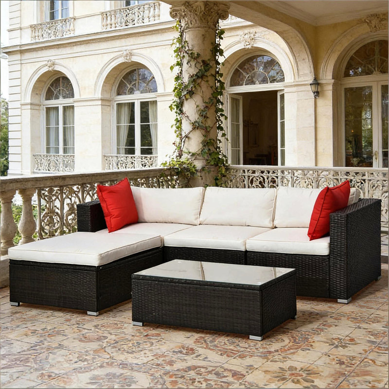 Ensemble de conversation moderne, ensemble de mobilier de patio 5 pièces, ensemble de canapé modulaire d'extérieur