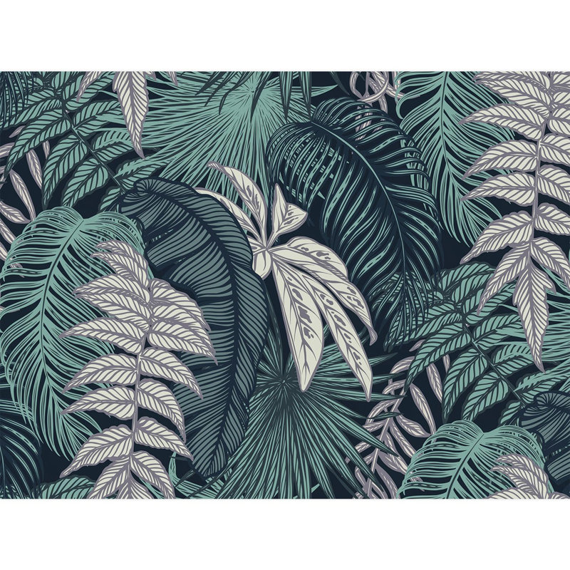 Toile luxuriante à feuilles tropicales vert foncé, L 108 po x l 144 po