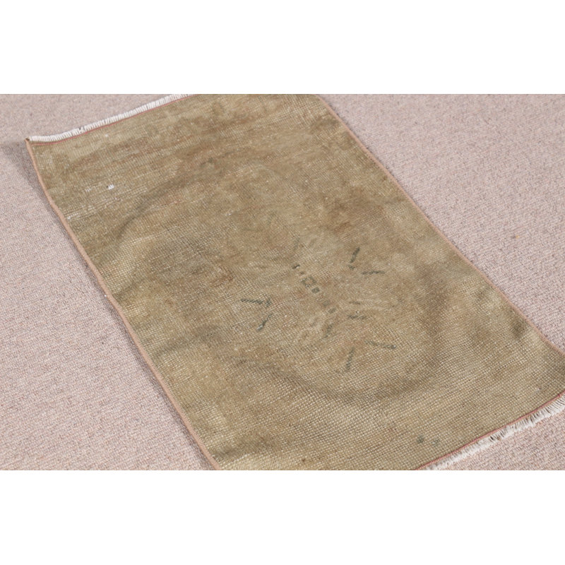 Petit tapis turc rétro Oushak en laine brune pour porte d'entrée et plancher de designer