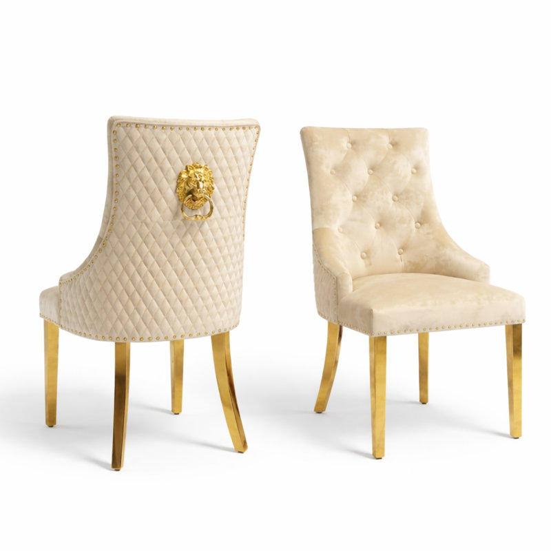 48cm H Tufted Velvet Upholstered Upholstered Back Side Chair, Beige