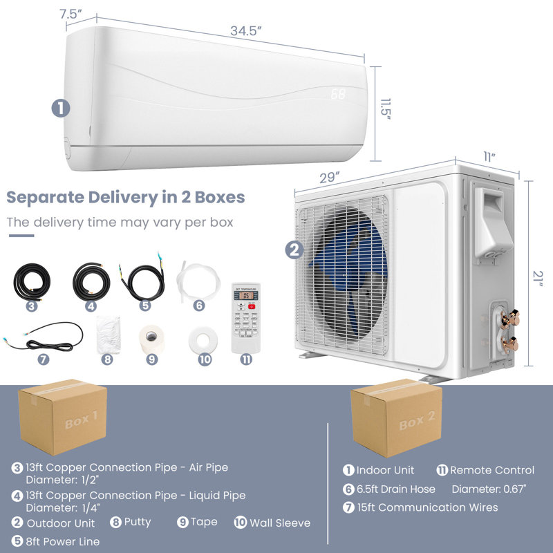 Mini climatiseur sans conduit 12 000 BTU Giantex pour 750 pieds carrés avec chauffage et télécommande inclus
