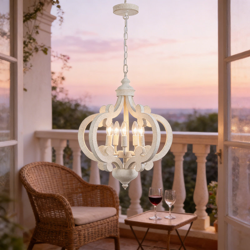 Lustre de style maison de campagne avec finition en bois vieilli, luminaire rustique à 5 lumières pour la salle à manger, le vestibule et le salon, à hauteur réglable et à intensité variable