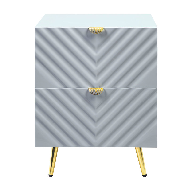 Table de chevet à finition ultrabrillante en gris avec options de fabrication et de tiroir en métal 2 détails