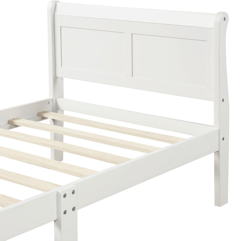 Structure de lit plateforme robuste en bois avec conception de traîneau, Blanc