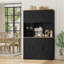 Garde-manger autonome 70,9 po avec tablette à micro-ondes Hempel, armoire de rangement en bois avec support à vin amovible, noir-2077835317