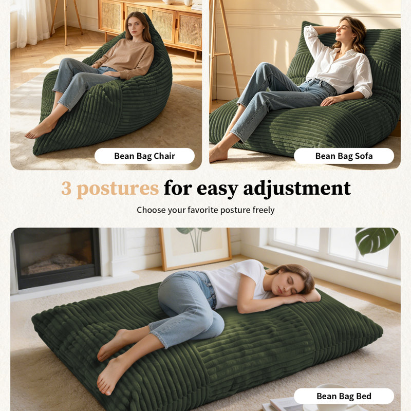 Giant Bean Bag Chair With Convertible Bean Bag Mat And Machine-washable Cover. Suitable For Adults, It Can Be Placed In Various Settings Such As Living Rooms, Bedrooms, And Studies.