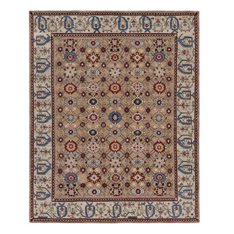 Burano Hand Knotted Wool Floral Area Rug, Rectangle 10' x 14'