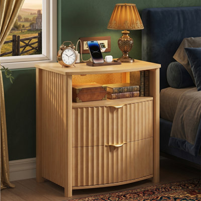 24" High Curved Smart Nightstand with Card Lock Charging Station and LED Lights