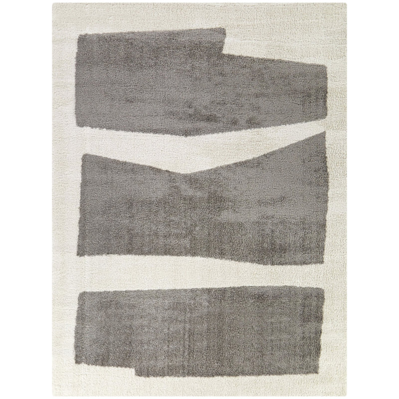 Rectangle Luey Abstract Machine Woven Recycled P.E.T. Area Rug in Gray/Beige, Rectangle 7'10" x 10'