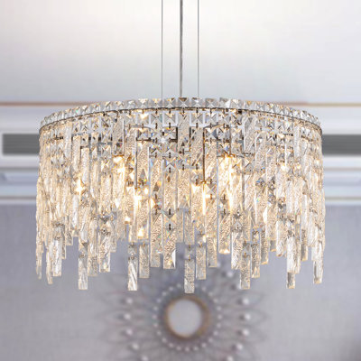 Luxueux lustre rond en cristal argenté de 24 po, luminaire suspendu rectangulaire contemporain pour salle à manger, salon et grands foyers (ampoules non incluses)