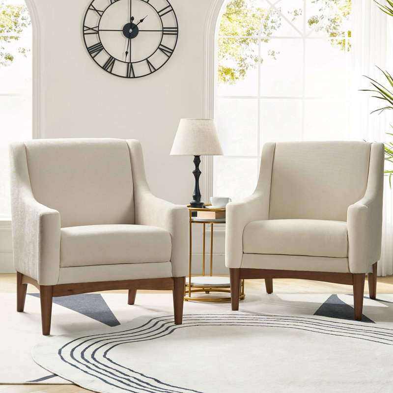 Arshanti 28.7" W Armchair With Solid Wood Legs, Ivory