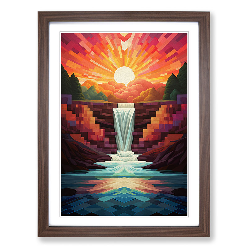 Waterfall Geometric Art - Framed Print, 46cm H x 34cm W, Walnut Framed
