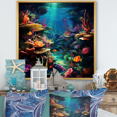 «Blue Underwater Reverie - Coastal Coral Under Water», art mural