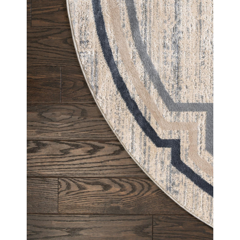 Tapis beige à rayures Vallelunga, Rond 3 pi