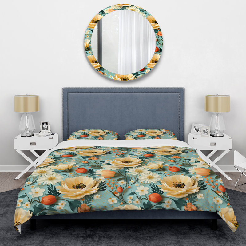 Ensemble de housse de couette Beige Popart Funky Floral Serenade, Housse de couette pour grand lit et 2 taies décor