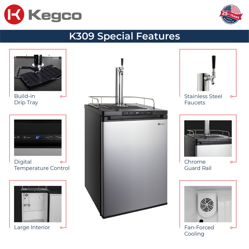 Kegco 24" Wide Single Tap Stainless Steel Digital Kegerator, Black/Stainless Steel