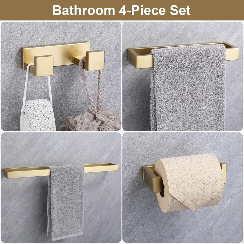 4-Piece Bathroom Hardware Set With Towel Bar, Holder, Toilet Paper Holder, And Hook - Durable Stainless Steel Construction For Bathroom And Kitchen Use