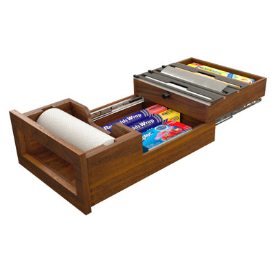 Walnut Paper Towel and Foil Wrap Tiered Drawer System w/o Slides for 18” Base Cabinets