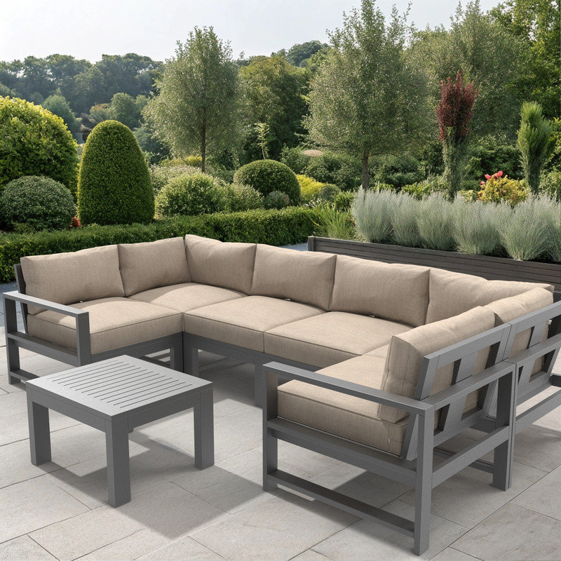 Outdoor Sunbrella Foam Seat and Polyfill Back Cushion Set, 5" Thick Foam, UV Proof Patio Furniture, Cast Ash