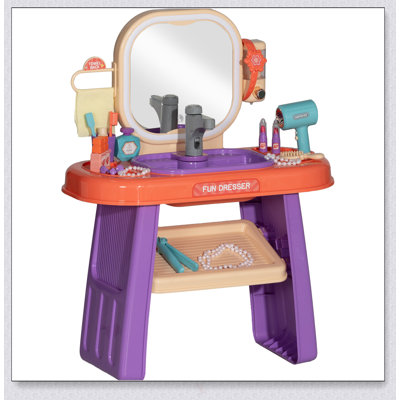 Ensemble de coiffeuse pour enfants avec lumière DEL, musique et 23 accessoires de jeu Qabo, idéal pour les filles de 3 à 6 ans
