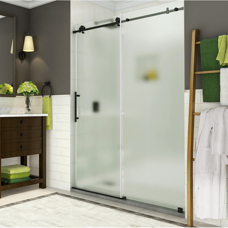 Coraline 60" x 76" Single Sliding Frameless Shower Door, Frosted