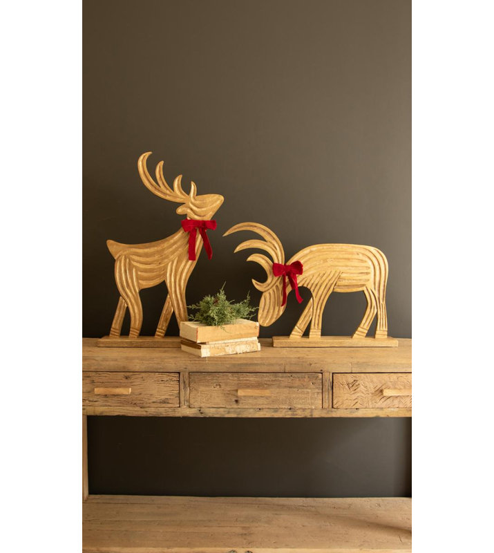 ENSEMBLE DE DEUX FABRIQUÉS EN BOIS DE MANGUE AVEC RUBAN DE VELOURS ROUGE