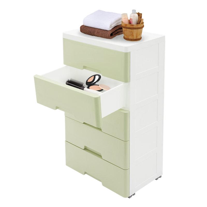 Commode 5 tiroirs avec rangement, Vert