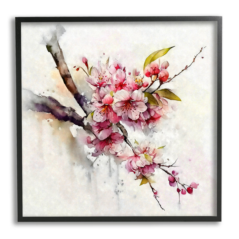 «Delicate Spring Cherry Blossoms» encadré sur bois par Ziwei Li, impression, Giclée encadrée noir minuit