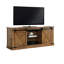 Base de console de style rustique avec portes coulissantes décoratives en métal et plusieurs tablettes de rangement ouvertes aux portes en X-121053814