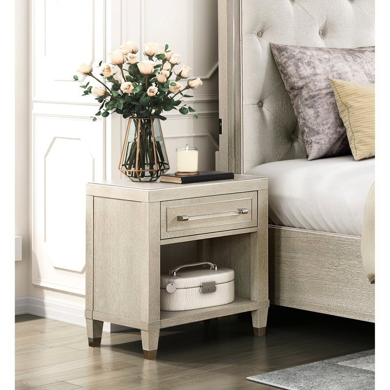 Table de chevet moderne en chêne avec charge et tablette simple