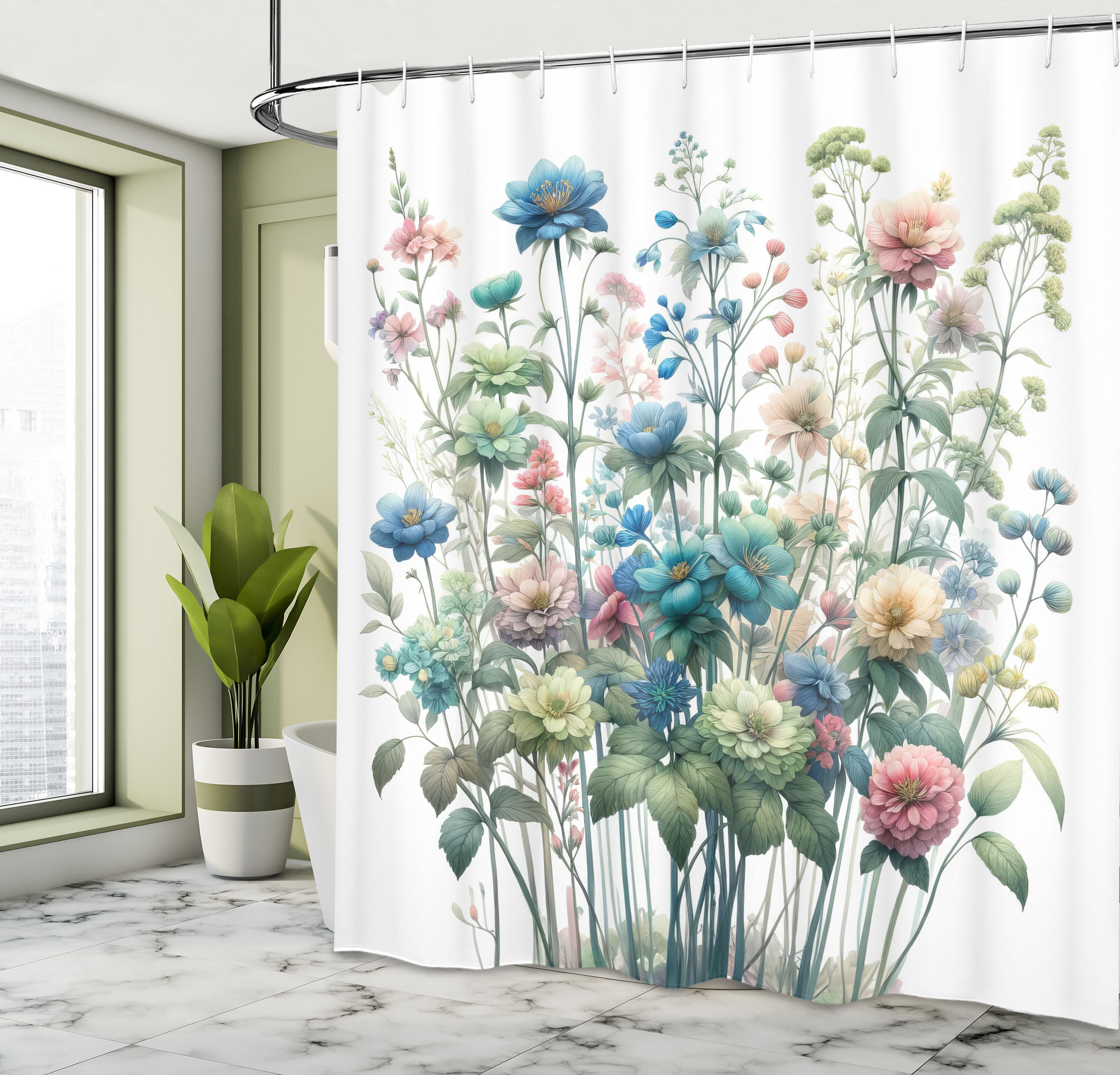 East Urban Home Floral Shower Curtain Garden Peony Flowers Leaves in ...