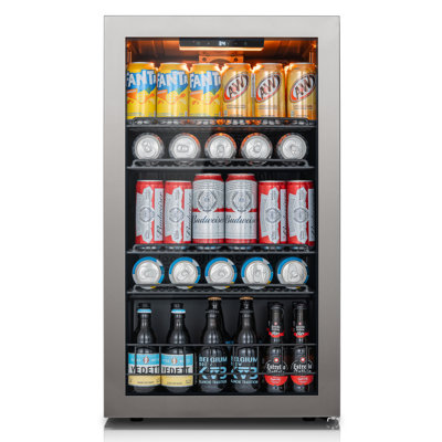 18.9 in. Single Zone 130-Can Beverage Cooler Freestanding Refrigerator Frost Free Tempered Glass Door in Stainless Steel | Fridge.com