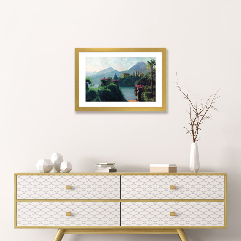 «Lake Como, Italy» par Christopher Clark, reproduction d'art, H 16 po x l 24 po x P 1 po, Papier encadré doré