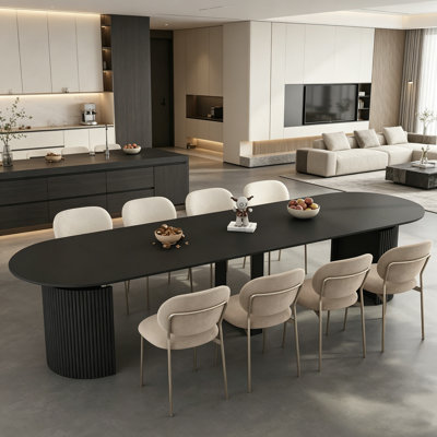 Modern Fluted Pedestal Extendable Dining Table, Space-Saving Console To 133" Banquet Table, Seats Up To 10