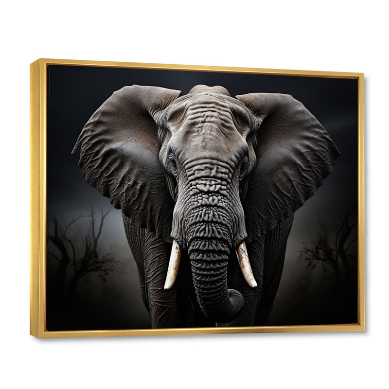 Éléphant silencieux majestueux III - Éléphant, art mural, Cadre flottant doré, H 24 po x l 32 po x P 1 po
