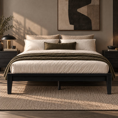 Walden Solid Wood Platform Bed Frame - Japanese joinery - Tool-Free Assembly - Mid-Century & Minimalist Style - King, Midnight Charcoal Finish