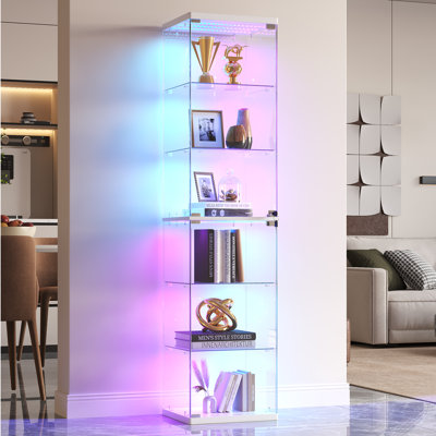 Vitrine en verre avec lumières RVB, vitrine à 6 niveaux avec détecteur de mouvement et serrure