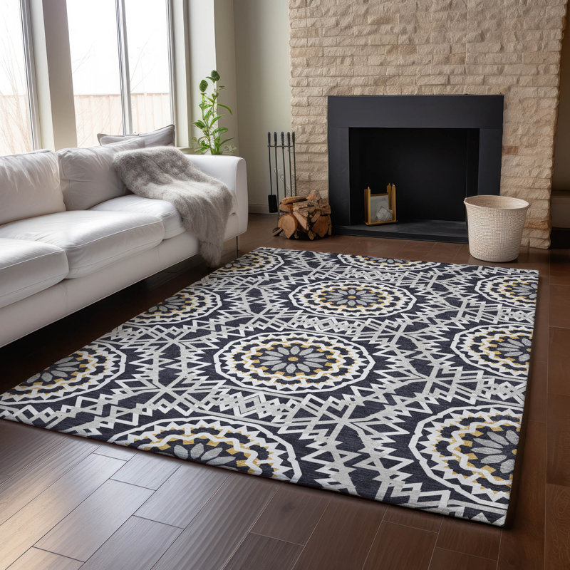 Premium Machine Washable Cerrito Black Rug, Rectangle 5' x 7'6"